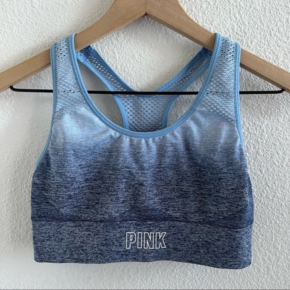 Victoria’s Secret PINK Sport Seamless Lightly Lined Blue Ombre Pull On Bra Small - Picture 1 of 8